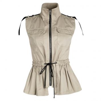 Pre Owned D&G Khaki Cotton Ruffle Tie Detail Zip Front Vest S