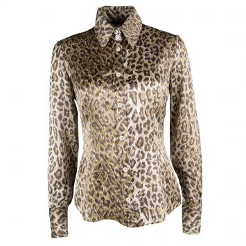 Pre Owned D&G Leopard Print Silk Satin Long Sleeve Button Front Shirt S