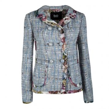 Pre Owned D&G Multicolor Textured Floral Print Lined Silk Trim Detail Double Breasted Jacket S