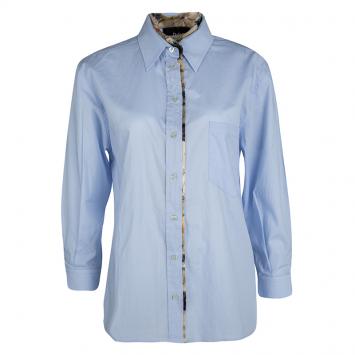 Pre Owned D&G Blue Floral Print Faux Layer Long Sleeve Shirt M