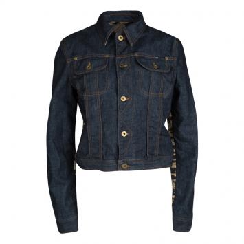 Pre Owned D&G Indigo Animal Print Detail Dark Wash Denim Jacket M