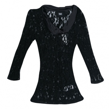 Pre Owned D&G Black Floral Embroidered Lace Satin Trim Long Sleeve Top S