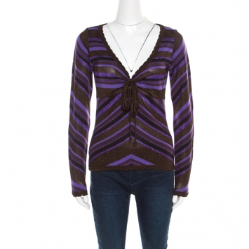 Pre Owned D & G Multicolor Striped Lurex Knit Long Sleeve Top M