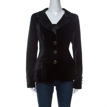 Pre Owned D&G Black Velvet Contrast Satin Lapel Detail Classic Blazer L 