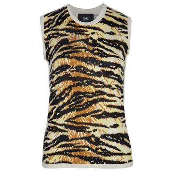 Pre Owned D&G Brown Animal Print Sleeveless Sweater S