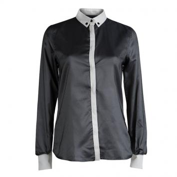 Pre Owned D&G Dark Grey Herringbone Weave Contrast Trim Shirt S