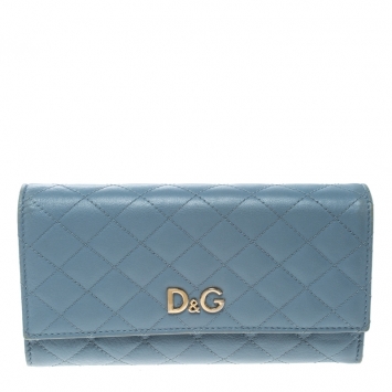 Pre Owned D&G Baby Blue Quilted Leather Tri Fold Continental Wallet
