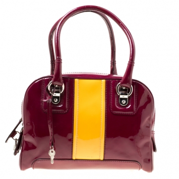 Pre Owned D&G Burgundy/Yellow Patent Leather Lily Stripe Bowler Bag