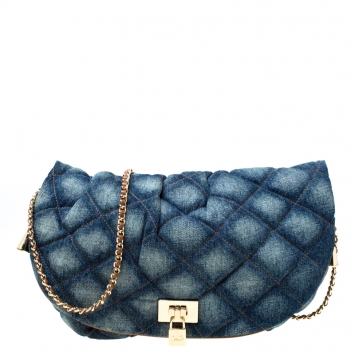 Pre Owned Dolce & Gabbana Quilted Denim Flap Lock Bodybag