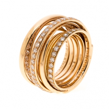 Pre Owned De Grisogono Allegra Pave Diamond 18k Rose Gold Cocktail Ring Size 50.5