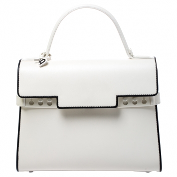 Pre Owned Delvaux White Leather Tempete MM Top Handle Bag                  