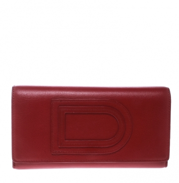 Pre Owned Delvaux Red Leather Tri Fold Continental Wallet