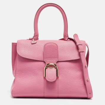Pre Owned Delvaux Pink Leather Brillant MM Top Handle Bag
