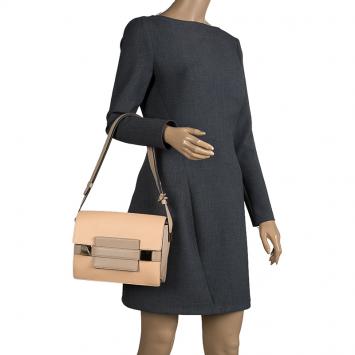 Pre Owned Delvaux Peach/Beige Leather Madame PM Shoulder Bag 