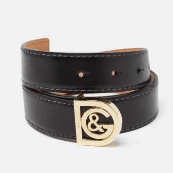 Pre Owned D&G Black Leather DG Logo Buckle Belt 95CM