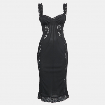 Pre Owned D&G Black Stretch Crepe & Lace Sheer Cami Dress M