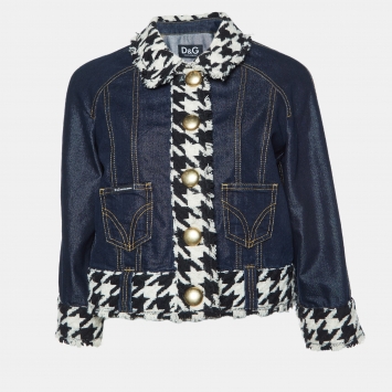 Pre Owned D&G Blue Denim Tweed Trim Cropped Jacket S