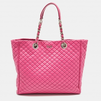 Pre Owned D&G Pink Quilted Leather Lily Glam Tote 