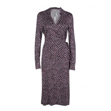 Pre Owned Diane Von Furstenberg Navy Blue Pirouette Dot Print Silk Jersey Cybil Wrap Dress L