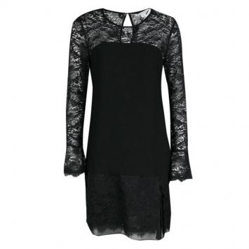 Pre Owned Diane Von Furstenberg Black Drop Waist Lavana Lace Dress M