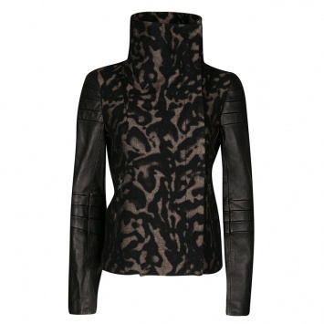 Pre Owned Diane Von Furstenberg Black Animal Patterned Leather Sleeve Detail Marvela Jacket M