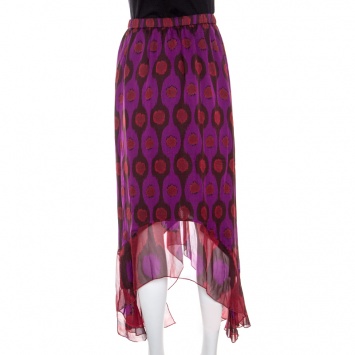 Pre Owned Diane Von Furstenberg Purple Printed Silk Asymmetric Louella Skirt M