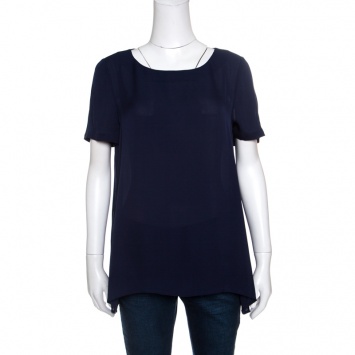 مملوكة مسبقًا Diane Von Furstenberg Navy Blue Silk Short Sleeve Maggy Top M