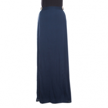 Pre Owned Diane Von Furstenberg Deep Indigo Silk Bethune Maxi Wrap Skirt M