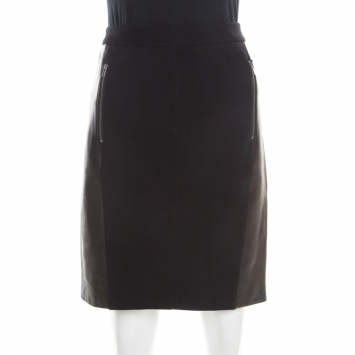 Pre Owned Diane Von Furstenberg Black Contrast Leather Panel Detail Lisa Pencil Skirt M