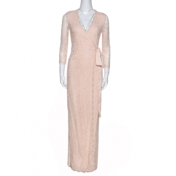 مملوكة مسبقًا Diane von Furstenberg Cream Floral Lace Julianna Wrap Maxi Dress XS
