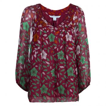 Pre Owned Diane Von Furstenberg Floral Print Davi Top L 