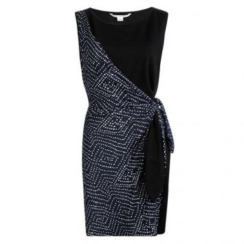 مملوكة مسبقًا Diane Von Furstenberg Black Silk Tie Detail Dhalia Dress XL