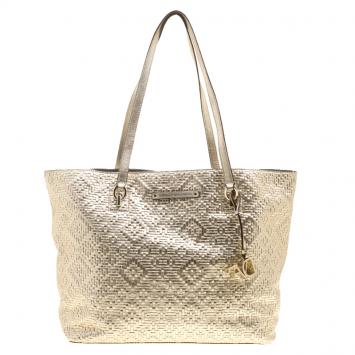Pre Owned Diane Von Furstenberg Metallic Gold Quilted Leather Ready to Go Tote