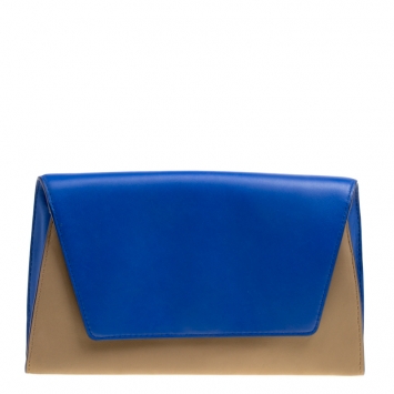 Pre Owned Diane Von Furstenberg Blue/Brown Leather Uptown Clutch