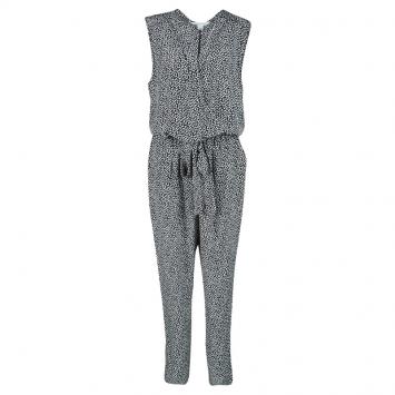 Pre Owned Diane Von Furstenberg Monochrome Printed Silk Belted Rawena Jumpsuit XL