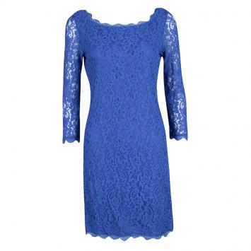 مملوكة مسبقًا Diane Von Furstenberg Blue Lace Zarita Long Sleeve Dress M