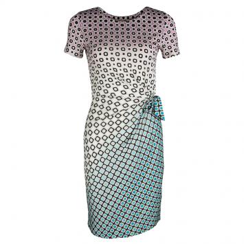 Pre Owned Diane Von Furstenberg Multicolor Printed Silk Jersey Draped Zoe Dress XS