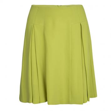 Pre Owned Diane Von Furstenberg Lime Green Pleat Detail Beata Skirt M