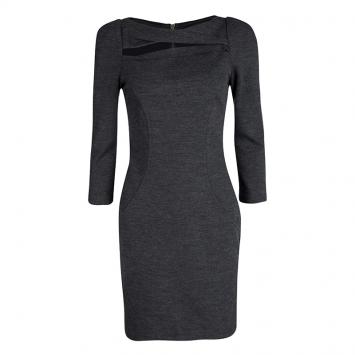 Pre Owned Diane Von Furstenberg Grey Wool Cutout Detail Slashed Arita Dress S