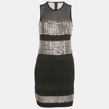 Diane Von Furstenberg Black Embellished Crepe Mini Dress M