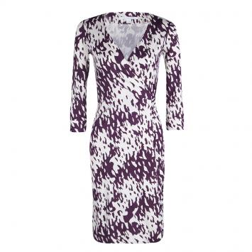 Pre Owned Diane Von Furstenberg Purple Printed Silk Jersey New Julian Two Wrap Dress S