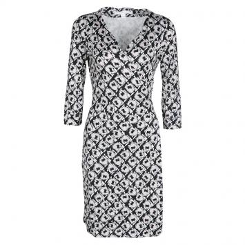 Pre Owned Diane Von Furstenberg Abstract Floral Printed Silk Jersey New Julian Two Wrap Dress M