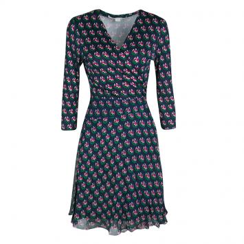 Pre Owned Diane Von Furstenberg Navy Blue Zen Floral Print Irina Wrap Dress L