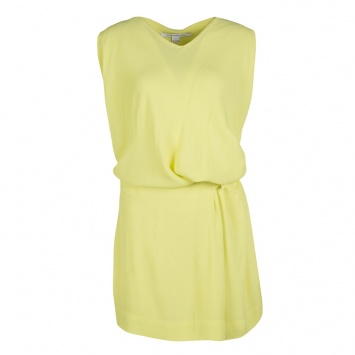 Pre Owned Diane Von Furstenberg Yellow Sleeveless Drop Waist Belted Gagon Dress S