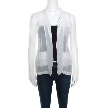 Pre Owned Diane Von Furstenberg Off White Crinkled Sheer Christian Blazer S