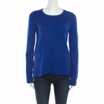 Pre Owned Diane von Furstenberg Cobalt Blue Rib Knit Cashmere Kingston Sweater S