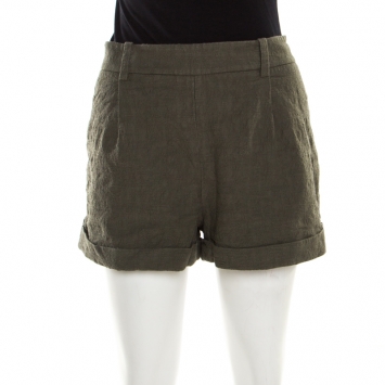 Pre Owned Diane Von Furstenberg Olive Green Cotton Jacquard Gillian Pleated Shorts L