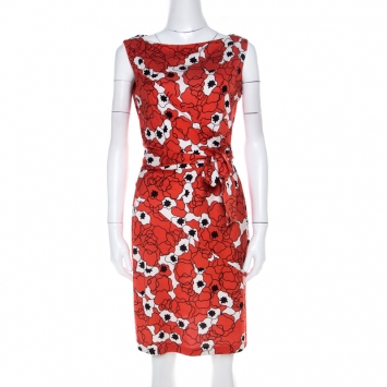 Pre Owned Diane Von Furstenberg Orange Printed Silk Jersey Tie Waist Shina Dress M
