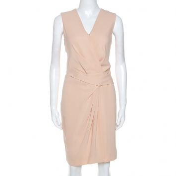 Pre Owned Diane Von Furstenberg Butter Cream Crepe Ruched Detail Beyatta Dress S
