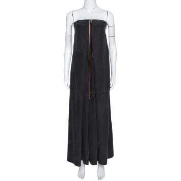 مملوكة مسبقًا Diane Von Frustenberg Black Coated Silk Strapless Maxi Dress M